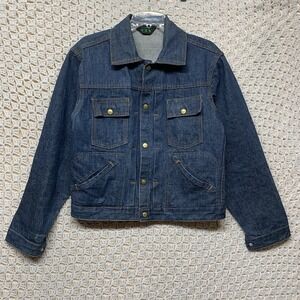 Vintage Ely Denim Jacket Mens M Western Blue Jean 60s 70s Style Snaps USA Made